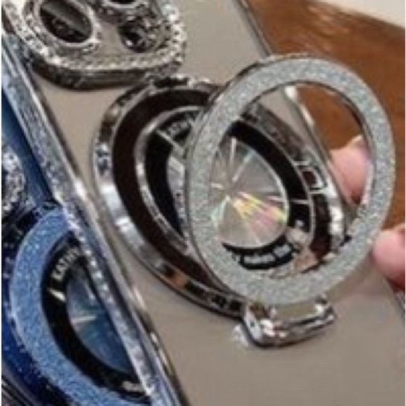 LXK Pink Glitter Clear Phone Case w/ Ring Holder and rhinestone iPhone 15 pro - Picture 12 of 12